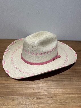 Atwood Hat Co. Pinto Palm Leaf Cowboy Hat, Grass & Pink, Kids XS/SM
